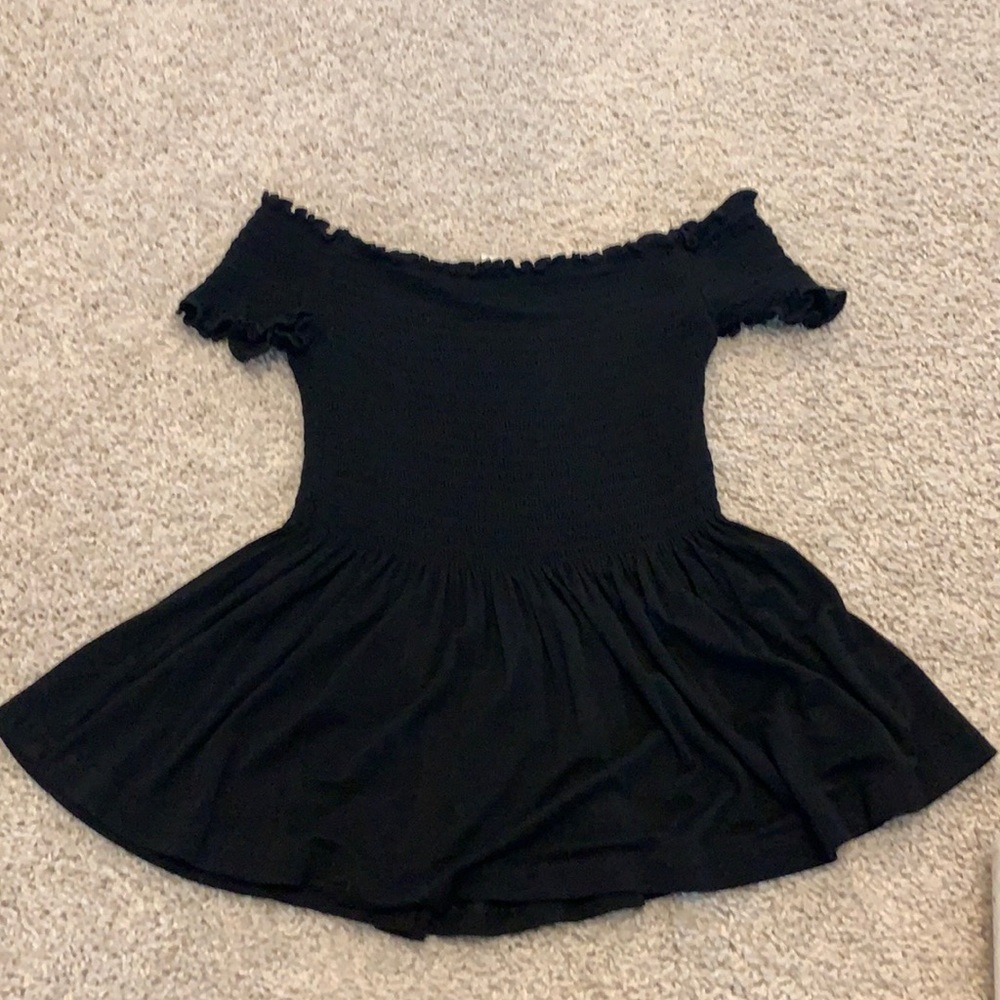 black, super cute, off the shoulder top!